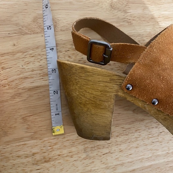 KDB Anthropologie Clog Sandals 6.5 / 37 Wooden Orange Suede Platform Heels - Picture 4 of 7
